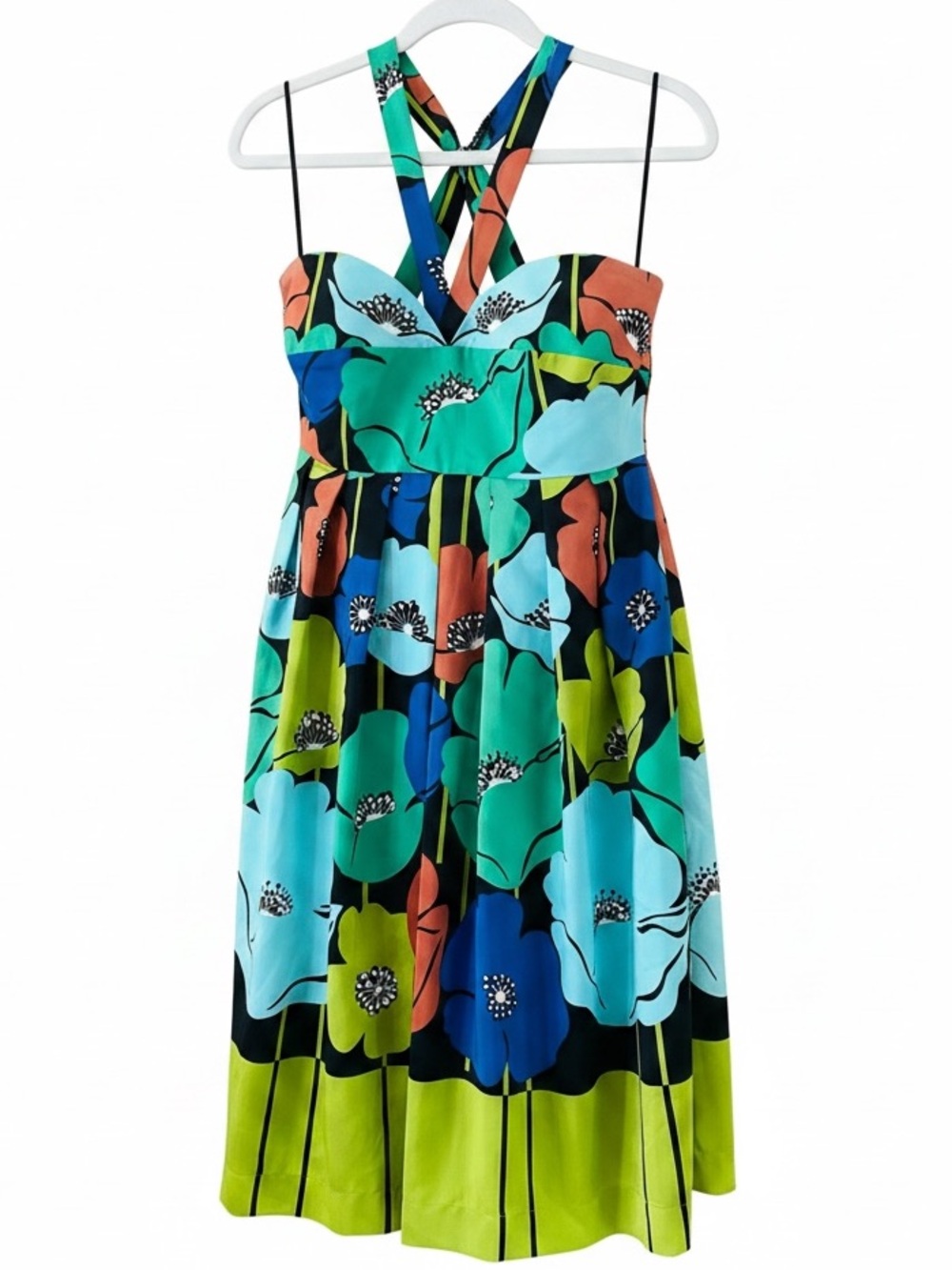 Anthropologie‎ James Coviello Colorful Floral Halter Tie Back Dress Size Large
